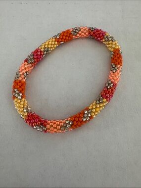 LILY AND LAURA Pink, Orange & Gold Beaded Stretch Bracelet